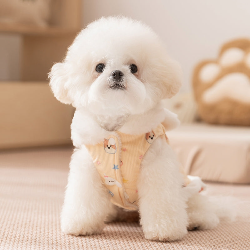 KFX-2582717 Winter Fleece Teddy Dress with 3D Ears for Small Dogs and Cats, Hooded Soft Cotton Coat