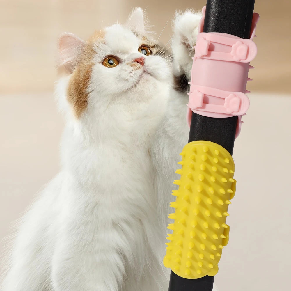KFX-2584125 Pet Grooming Brush for Cats and Dogs with Self-Cleaning Scratcher and Adjustable Silicone Strap