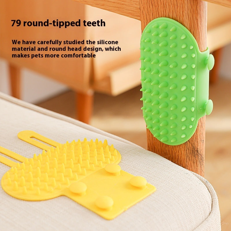 KFX-2584125 Pet Grooming Brush for Cats and Dogs with Self-Cleaning Scratcher and Adjustable Silicone Strap