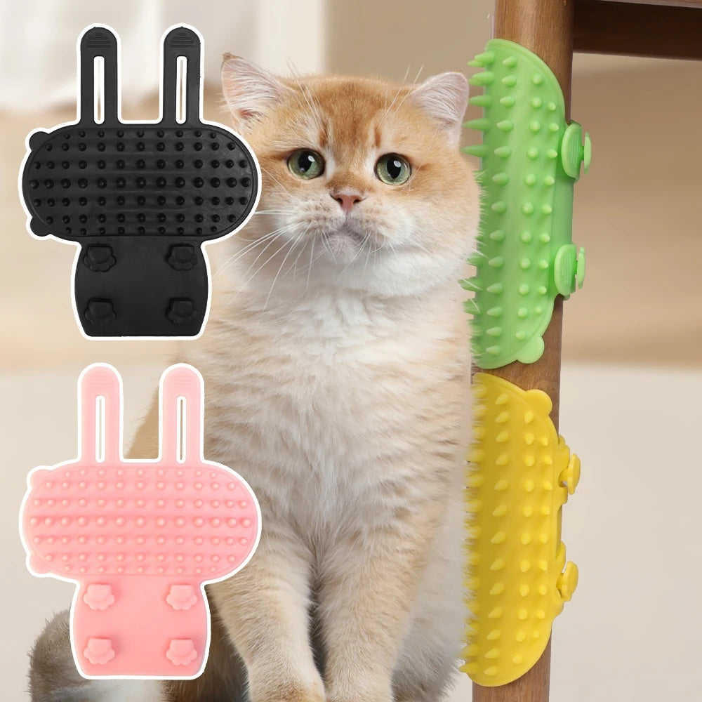 KFX-2584125 Pet Grooming Brush for Cats and Dogs with Self-Cleaning Scratcher and Adjustable Silicone Strap