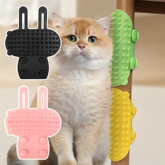 KFX-2584125 Pet Grooming Brush for Cats and Dogs with Self-Cleaning Scratcher and Adjustable Silicone Strap