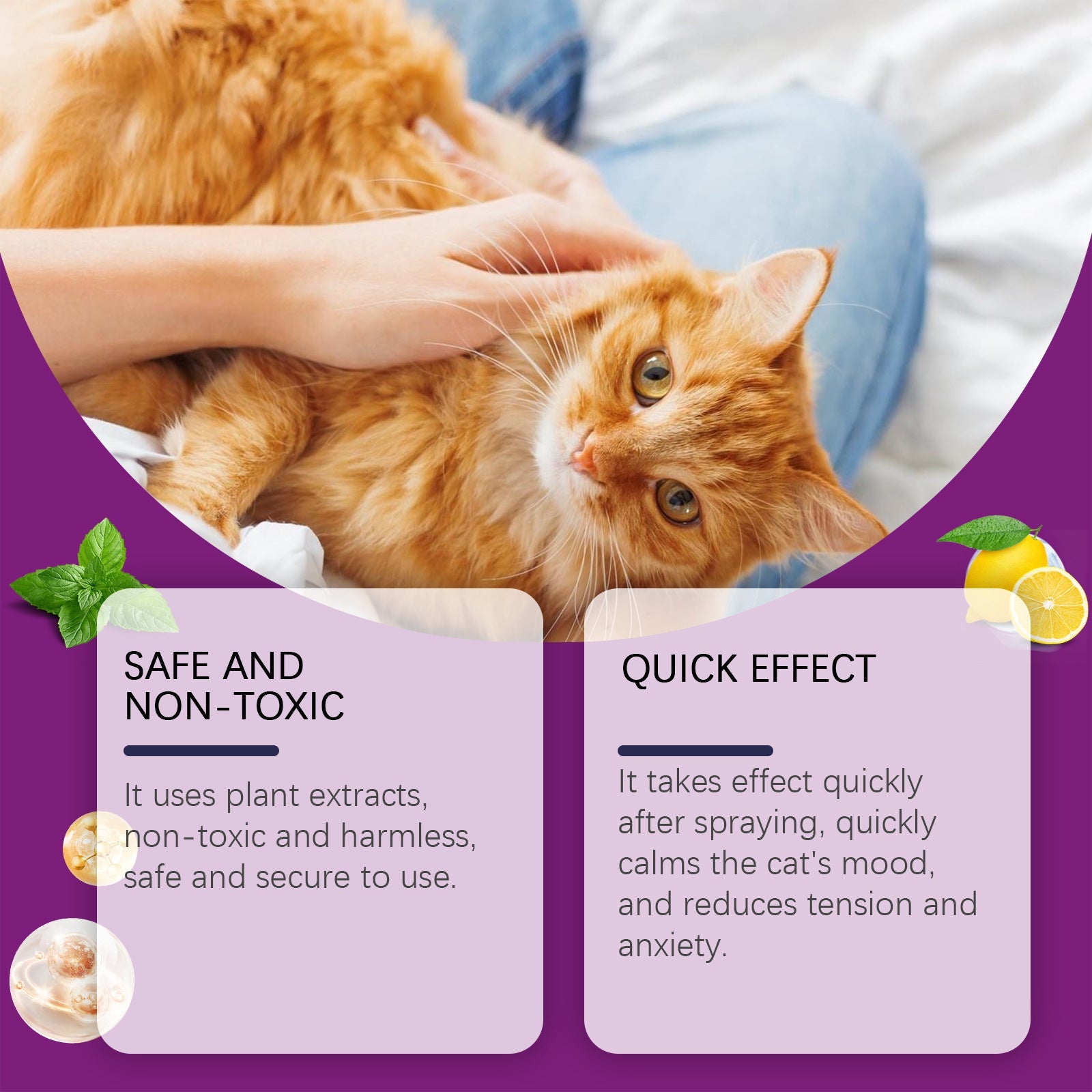 KFX-2585789 Soothing Cat Mood Spray with Lemon, Mint, and Garlic Extract - 3.2x12cm