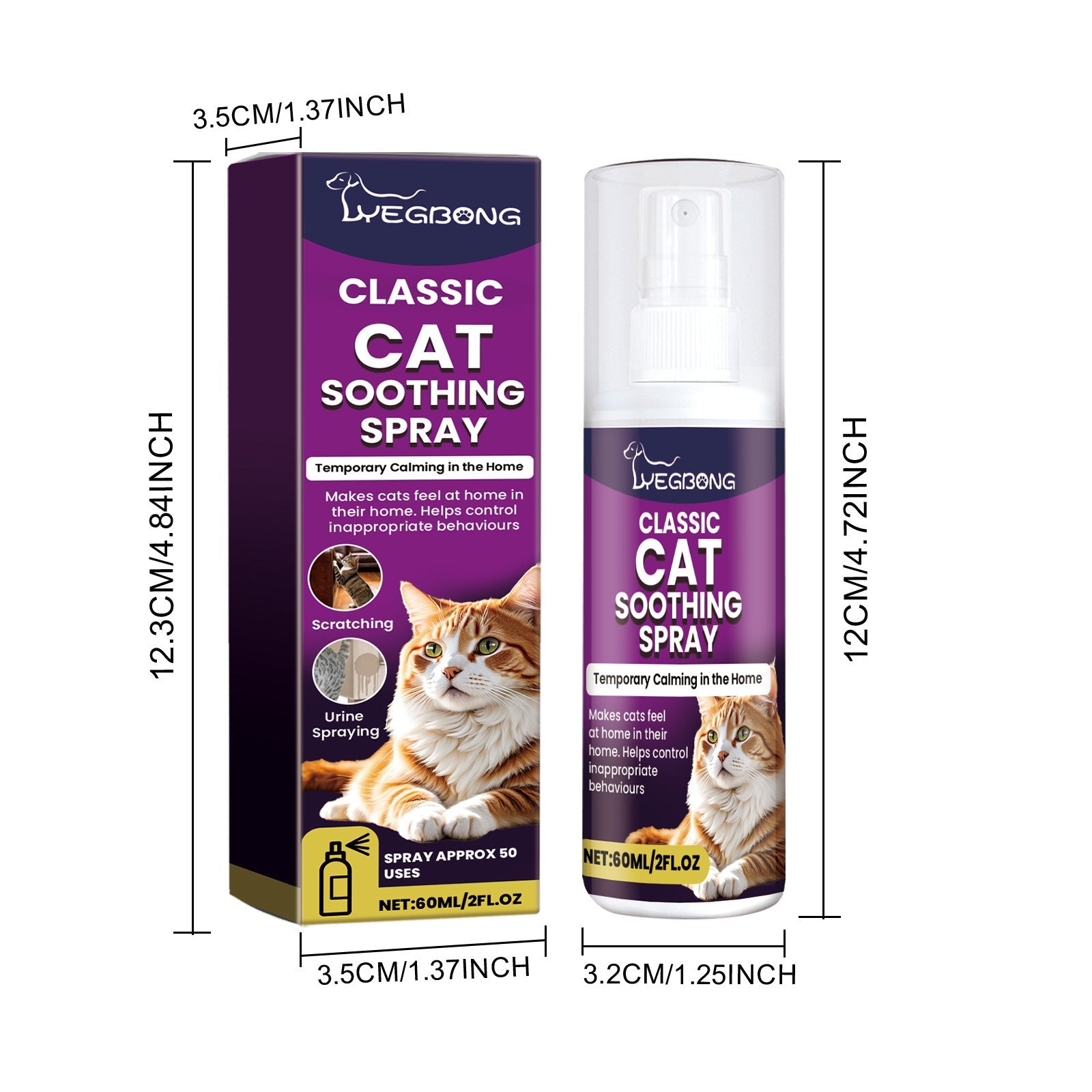 KFX-2585789 Soothing Cat Mood Spray with Lemon, Mint, and Garlic Extract - 3.2x12cm