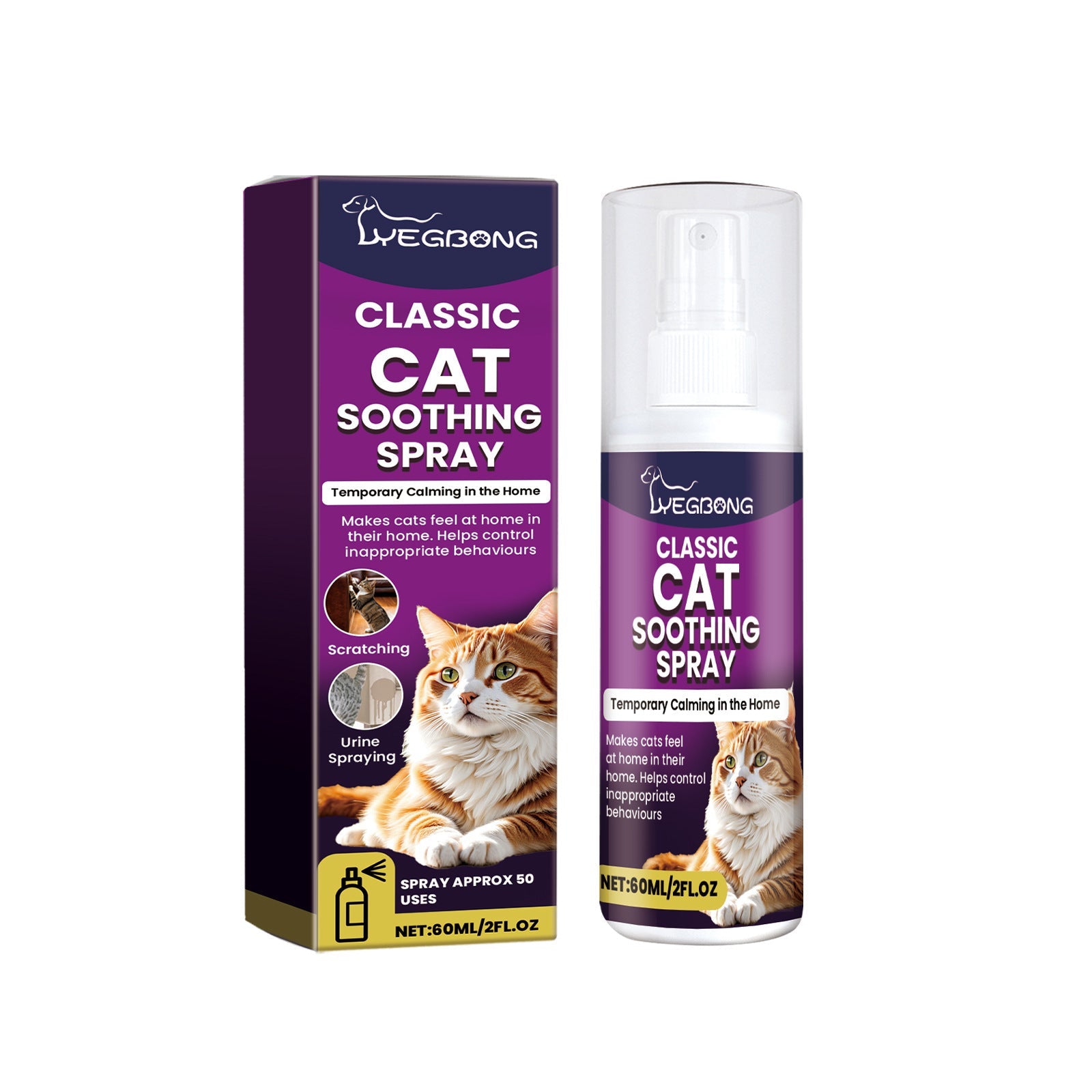 KFX-2585789 Soothing Cat Mood Spray with Lemon, Mint, and Garlic Extract - 3.2x12cm