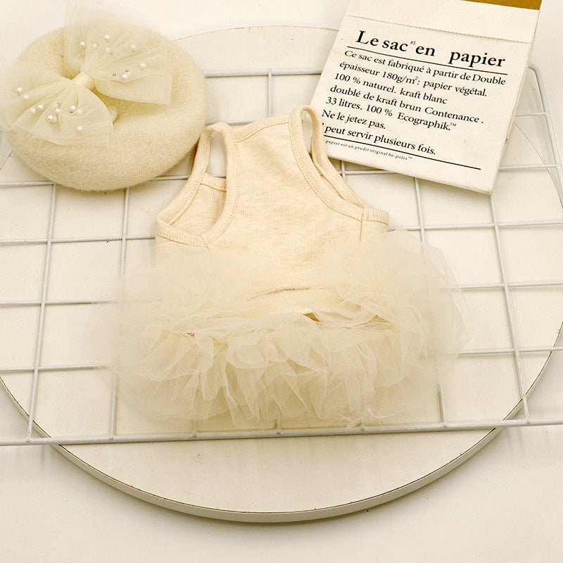 KFX-2590525 Elegant Apricot Pearl Pet Dress for Spring and Summer - Multiple Sizes Available