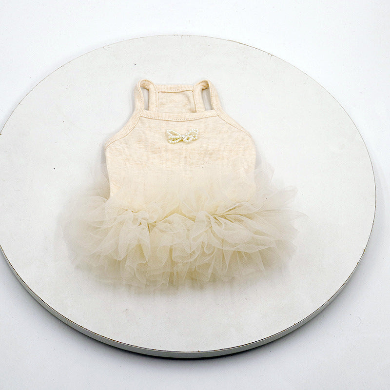 KFX-2590525 Elegant Apricot Pearl Pet Dress for Spring and Summer - Multiple Sizes Available