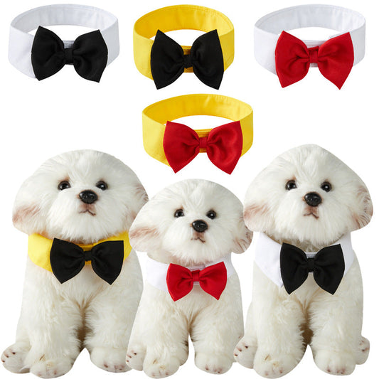 KFX-2591677 Adjustable Velcro Bow Tie Pet Collar in Black/Yellow, Red/Yellow, Black/White, Red/White - Sizes S & L