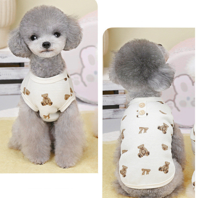 KFX-2594237 Casual Beige Short Sleeve Waffle Dog Shirt for Small Breeds