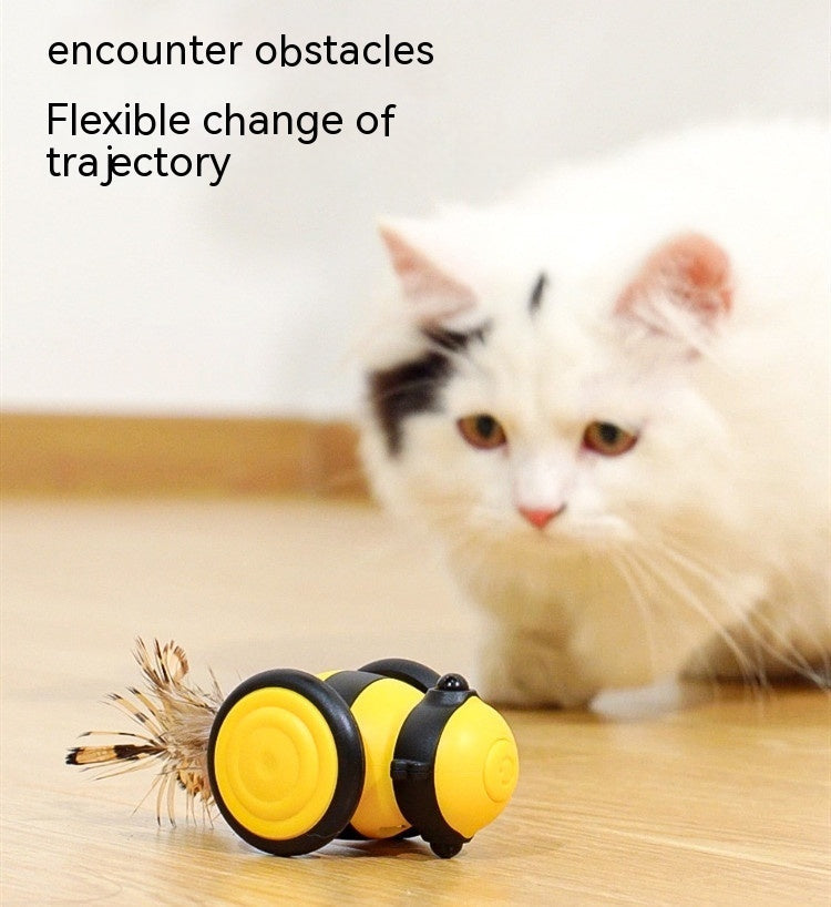 KFX-2594493 Interactive Electric Cat Toy - Yellow & Pink Little Bee Design, Durable Plastic