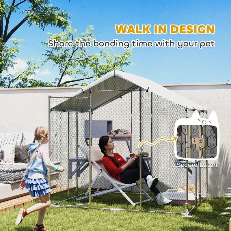 KFX-2595133 Outdoor Cat Enclosure with Waterproof Cover - Spacious 49 sq. ft, Weather-Resistant Design for Multiple Pets