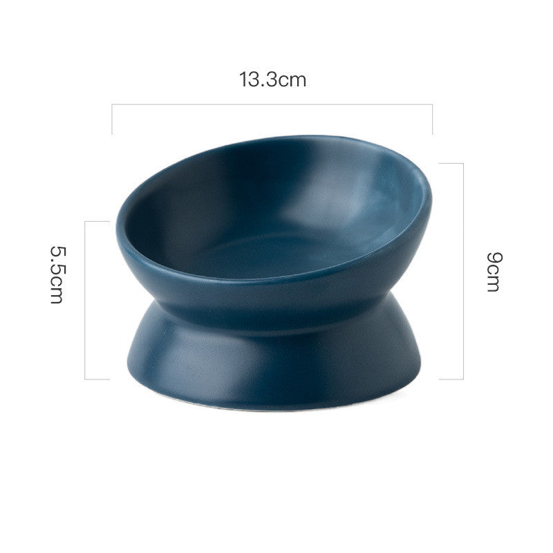 KFX-2595645 Ceramic Pet Bowl with High Foot and Oblique Mouth Design in Multiple Solid Colors