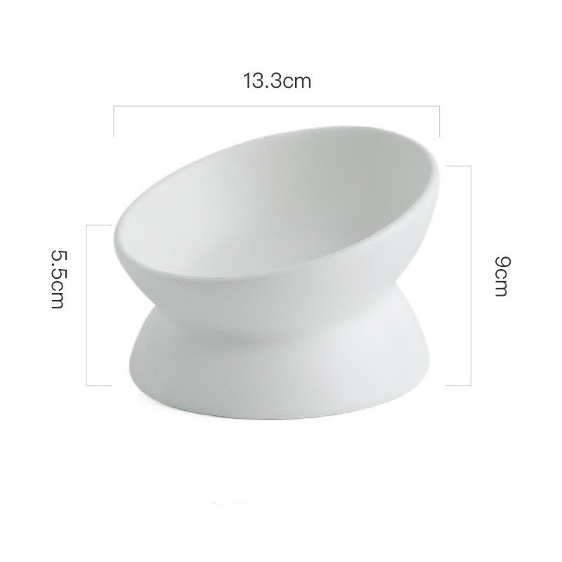 KFX-2595645 Ceramic Pet Bowl with High Foot and Oblique Mouth Design in Multiple Solid Colors