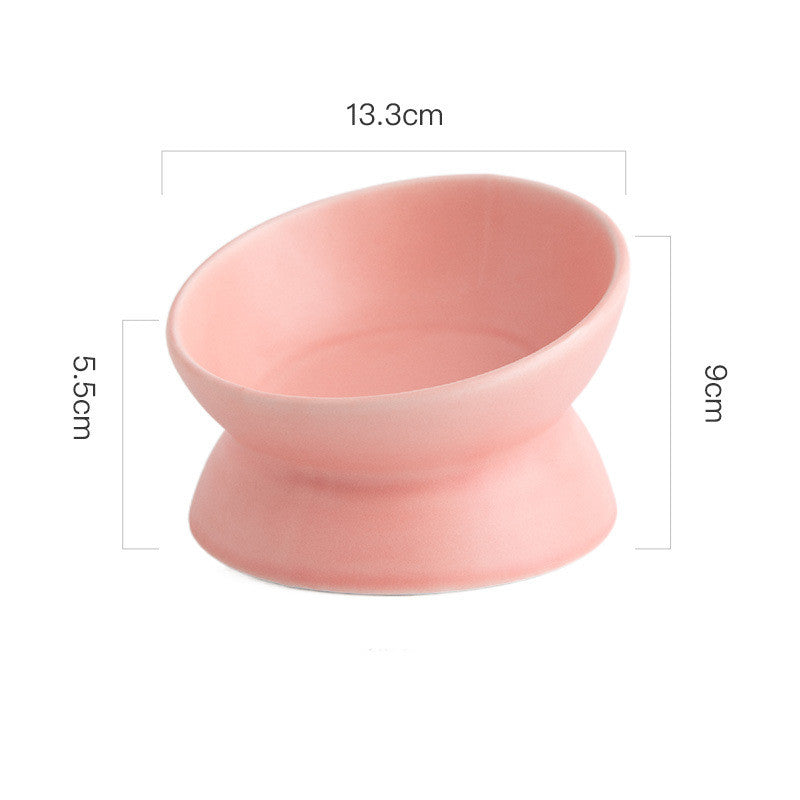 KFX-2595645 Ceramic Pet Bowl with High Foot and Oblique Mouth Design in Multiple Solid Colors