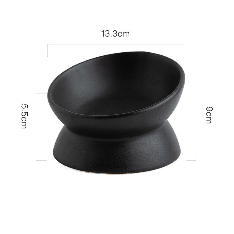KFX-2595645 Ceramic Pet Bowl with High Foot and Oblique Mouth Design in Multiple Solid Colors