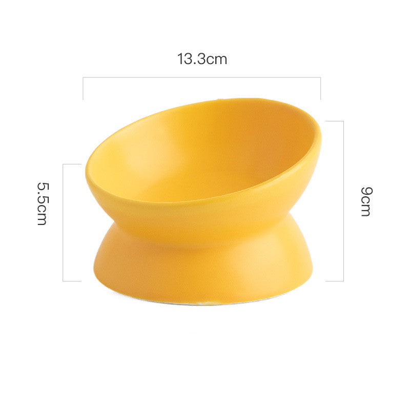 KFX-2595645 Ceramic Pet Bowl with High Foot and Oblique Mouth Design in Multiple Solid Colors