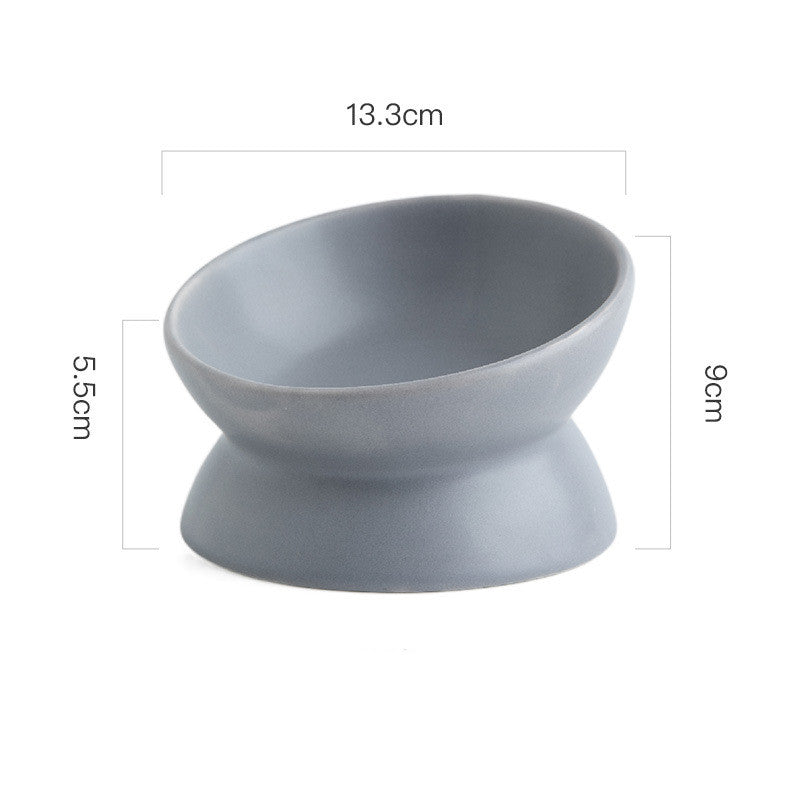 KFX-2595645 Ceramic Pet Bowl with High Foot and Oblique Mouth Design in Multiple Solid Colors