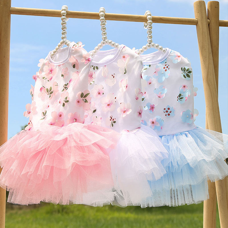KFX-2597821 Pet Dog Cotton Skirt in Pink, Purple, and White Peach Blossom Designs