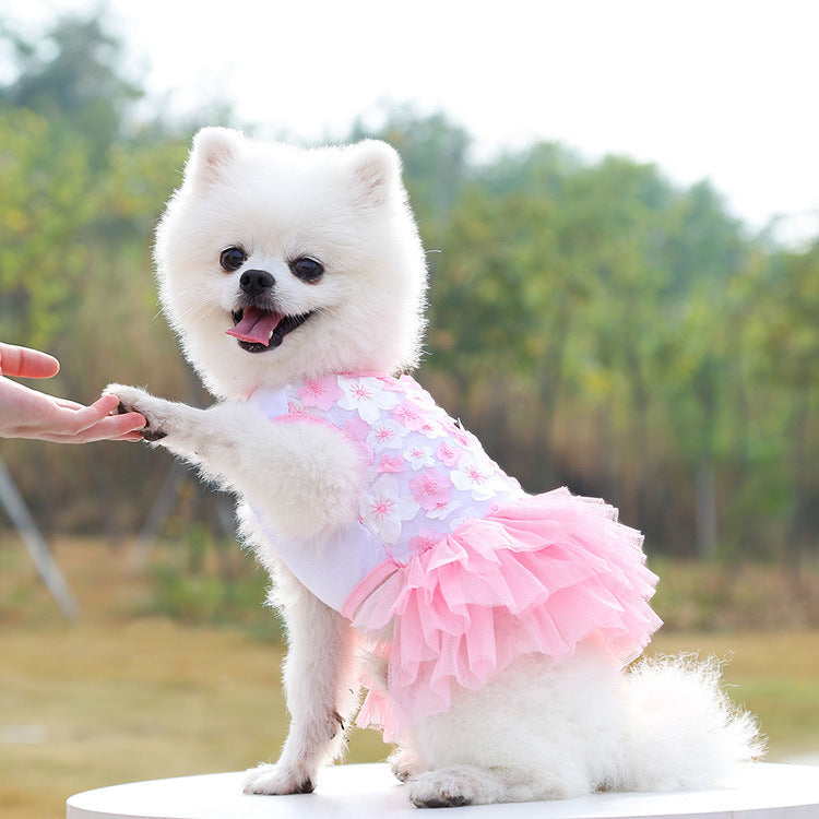 KFX-2597821 Pet Dog Cotton Skirt in Pink, Purple, and White Peach Blossom Designs