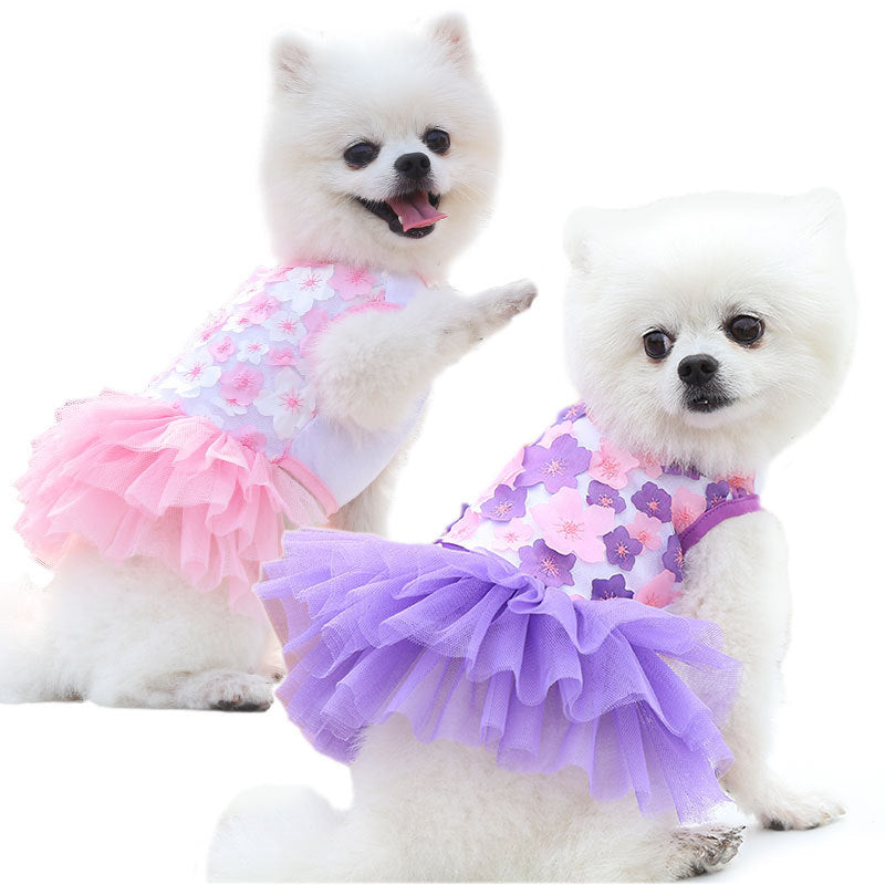 KFX-2597821 Pet Dog Cotton Skirt in Pink, Purple, and White Peach Blossom Designs