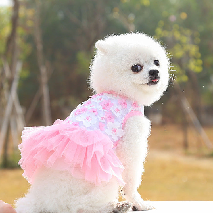 KFX-2597821 Pet Dog Cotton Skirt in Pink, Purple, and White Peach Blossom Designs