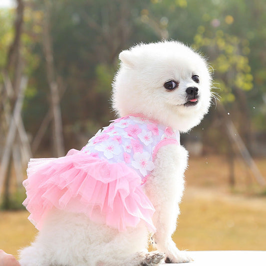 KFX-2597821 Pet Dog Cotton Skirt in Pink, Purple, and White Peach Blossom Designs