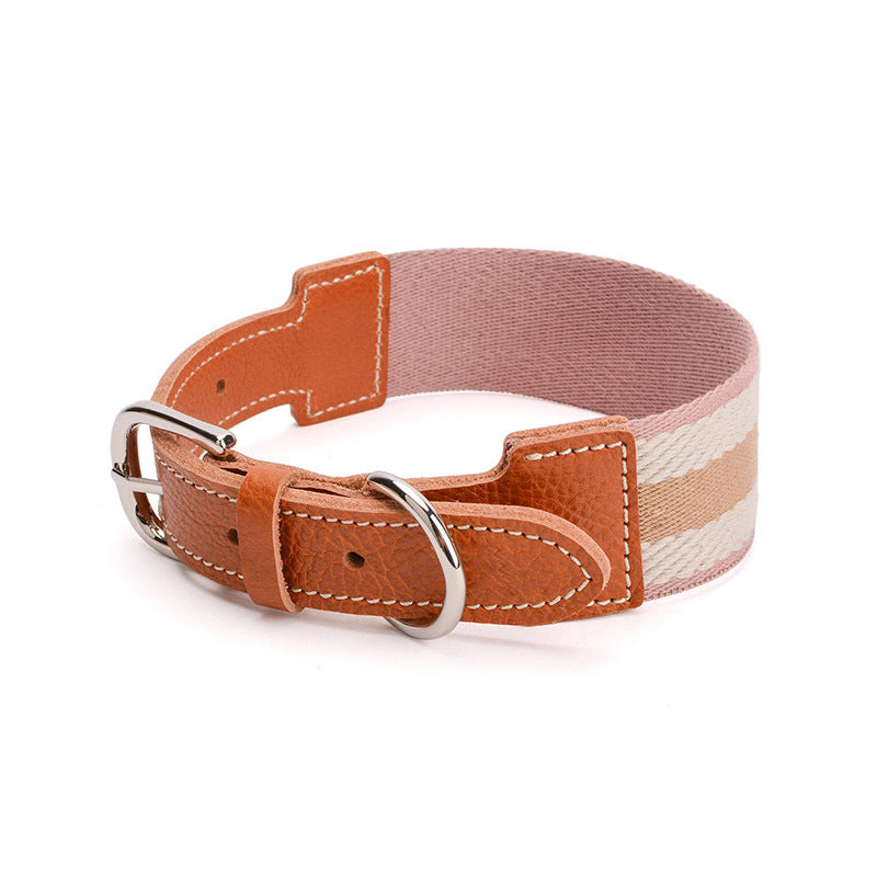 KFX-2599229 Adjustable Striped Pet Collar in Retro Colors - Braided Cowhide for All Dog Sizes