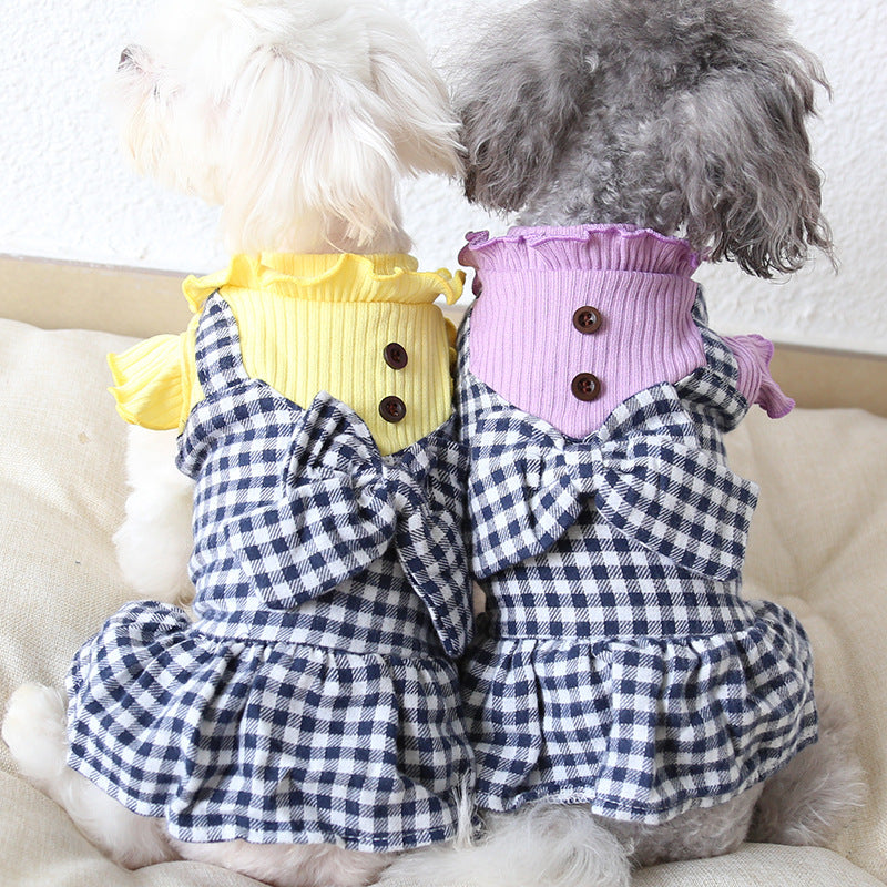 KFX-2599997 Plaid Skirt for Pets in Purple and Yellow - Polyester Material, Sizes XS to XL