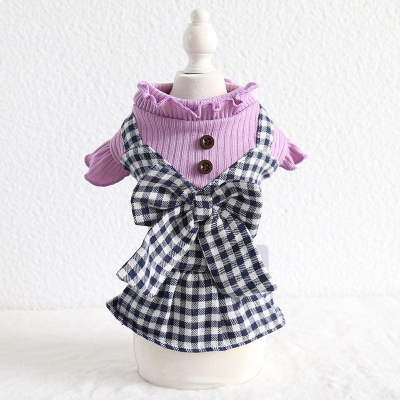 KFX-2599997 Plaid Skirt for Pets in Purple and Yellow - Polyester Material, Sizes XS to XL