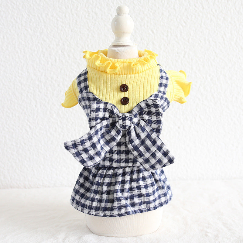 KFX-2599997 Plaid Skirt for Pets in Purple and Yellow - Polyester Material, Sizes XS to XL