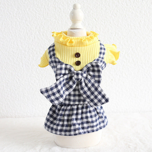 KFX-2599997 Plaid Skirt for Pets in Purple and Yellow - Polyester Material, Sizes XS to XL