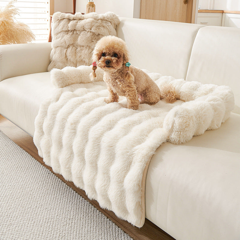 KFX-2601277 Thick Thermal Plush Dog Mat with Non-Slip Base - 75x75cm