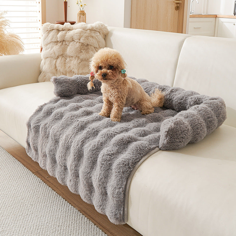 KFX-2601277 Thick Thermal Plush Dog Mat with Non-Slip Base - 75x75cm