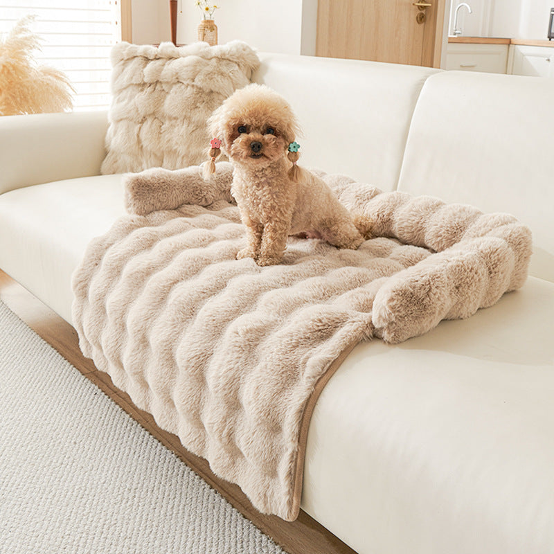 KFX-2601277 Thick Thermal Plush Dog Mat with Non-Slip Base - 75x75cm