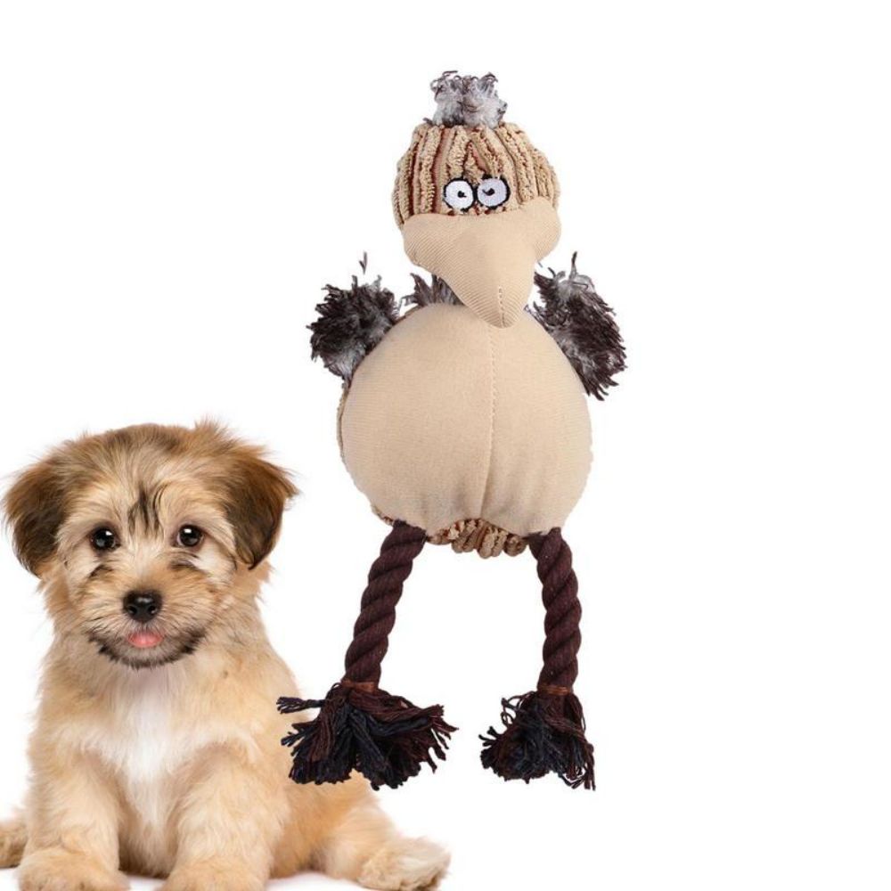 KFX-2602685 Squeaky Plush Dog Toy for Aggressive Chewers - Cartoon Bird Design, Corduroy Material