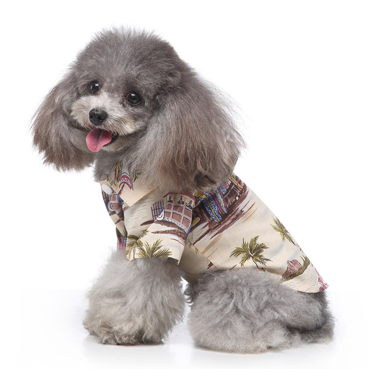KFX-2603581 Hawaiian Print Cotton Shirt for Pets - Beach Plaid Style