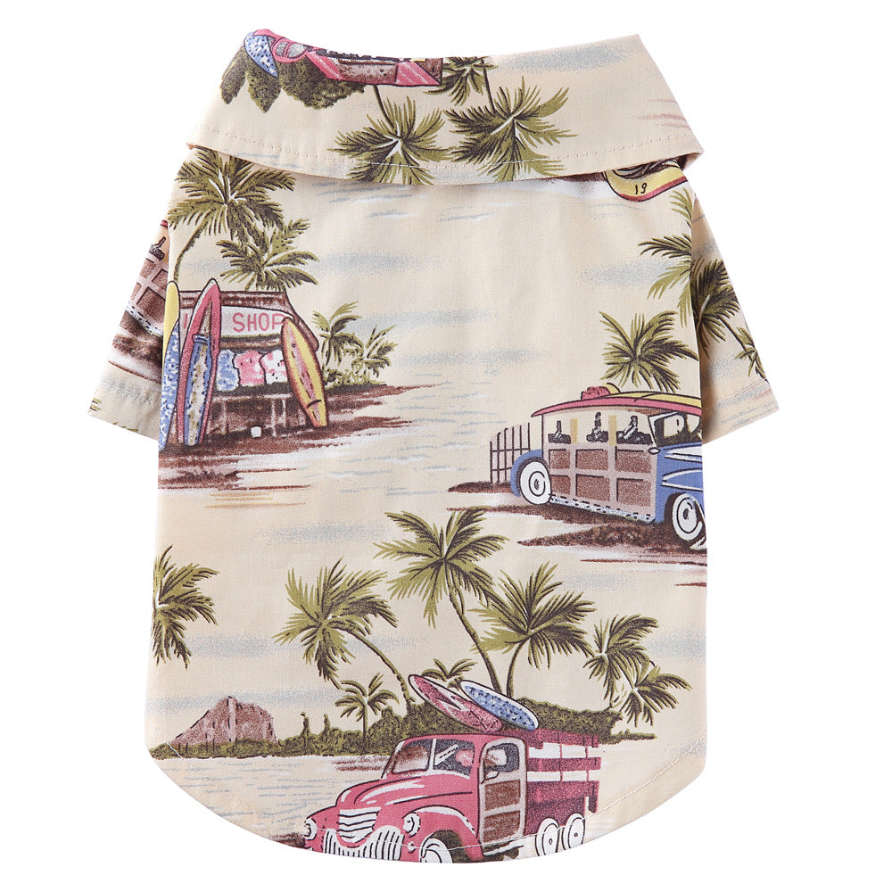 KFX-2603581 Hawaiian Print Cotton Shirt for Pets - Beach Plaid Style