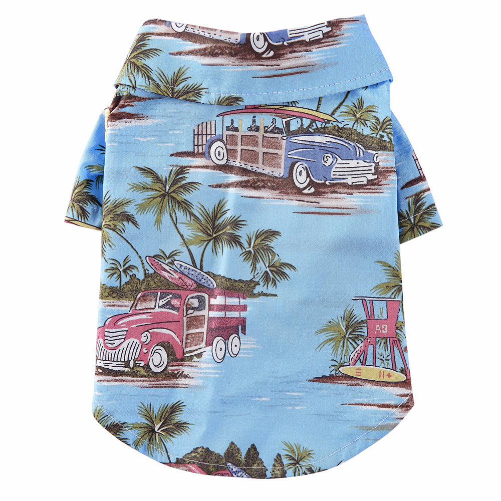 KFX-2603581 Hawaiian Print Cotton Shirt for Pets - Beach Plaid Style