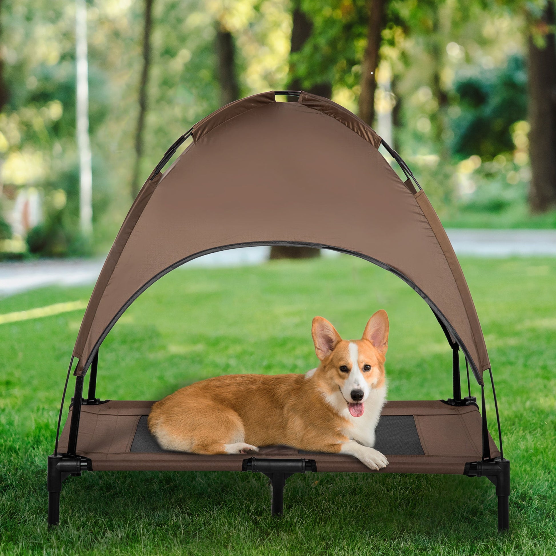 KFX-2603837 Elevated Portable Dog Cot with Cooling Canopy Shade and UV Protection - 48" x 36"
