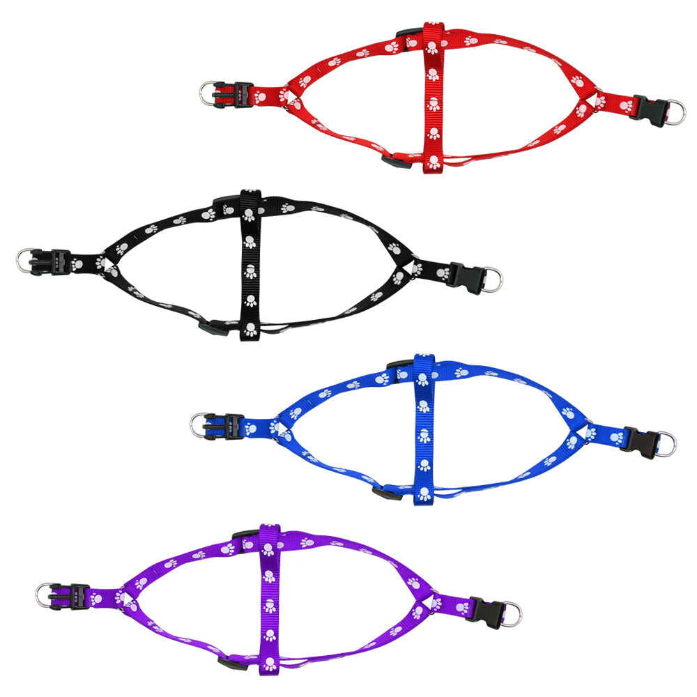 KFX-2604477 Adjustable Nylon Dog Harness and Leash Set with Paw Print Design for Small to Medium Dogs