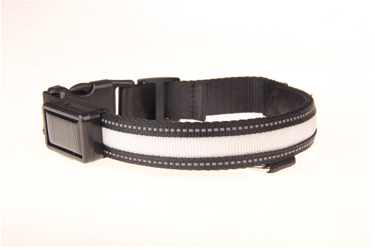 KFX-2607165 Solar Rechargeable LED Pet Dog Collar with Reflective Nylon and Multiple Colors Available