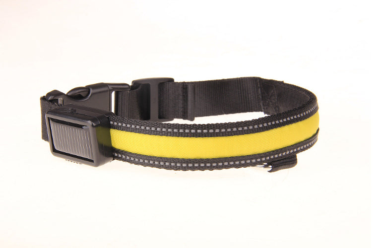 KFX-2607165 Solar Rechargeable LED Pet Dog Collar with Reflective Nylon and Multiple Colors Available