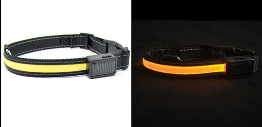 KFX-2607165 Solar Rechargeable LED Pet Dog Collar with Reflective Nylon and Multiple Colors Available