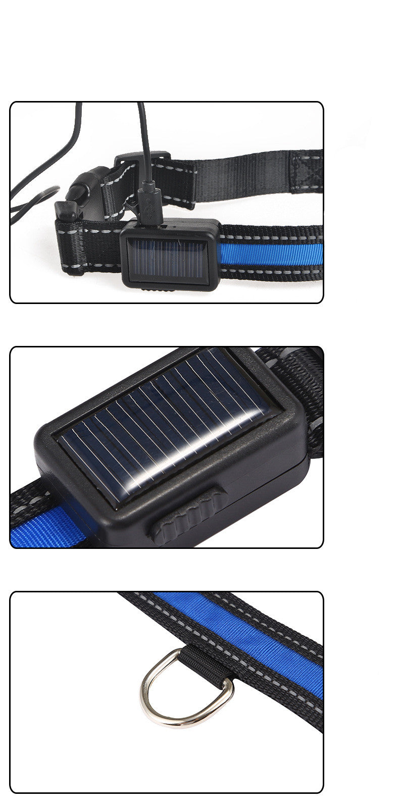 KFX-2607165 Solar Rechargeable LED Pet Dog Collar with Reflective Nylon and Multiple Colors Available