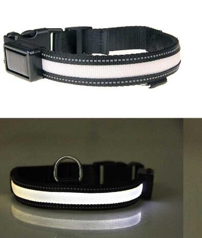 KFX-2607165 Solar Rechargeable LED Pet Dog Collar with Reflective Nylon and Multiple Colors Available
