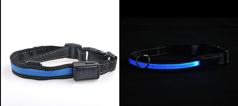 KFX-2607165 Solar Rechargeable LED Pet Dog Collar with Reflective Nylon and Multiple Colors Available