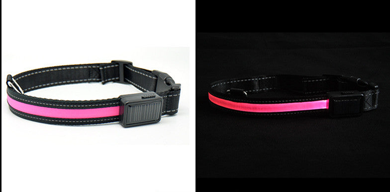 KFX-2607165 Solar Rechargeable LED Pet Dog Collar with Reflective Nylon and Multiple Colors Available