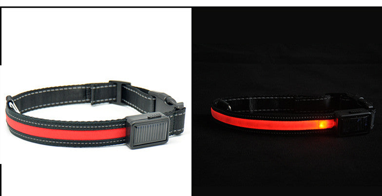 KFX-2607165 Solar Rechargeable LED Pet Dog Collar with Reflective Nylon and Multiple Colors Available