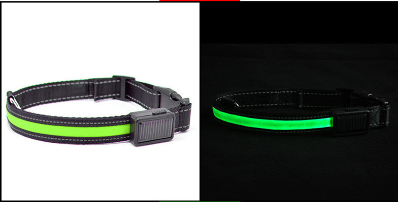 KFX-2607165 Solar Rechargeable LED Pet Dog Collar with Reflective Nylon and Multiple Colors Available