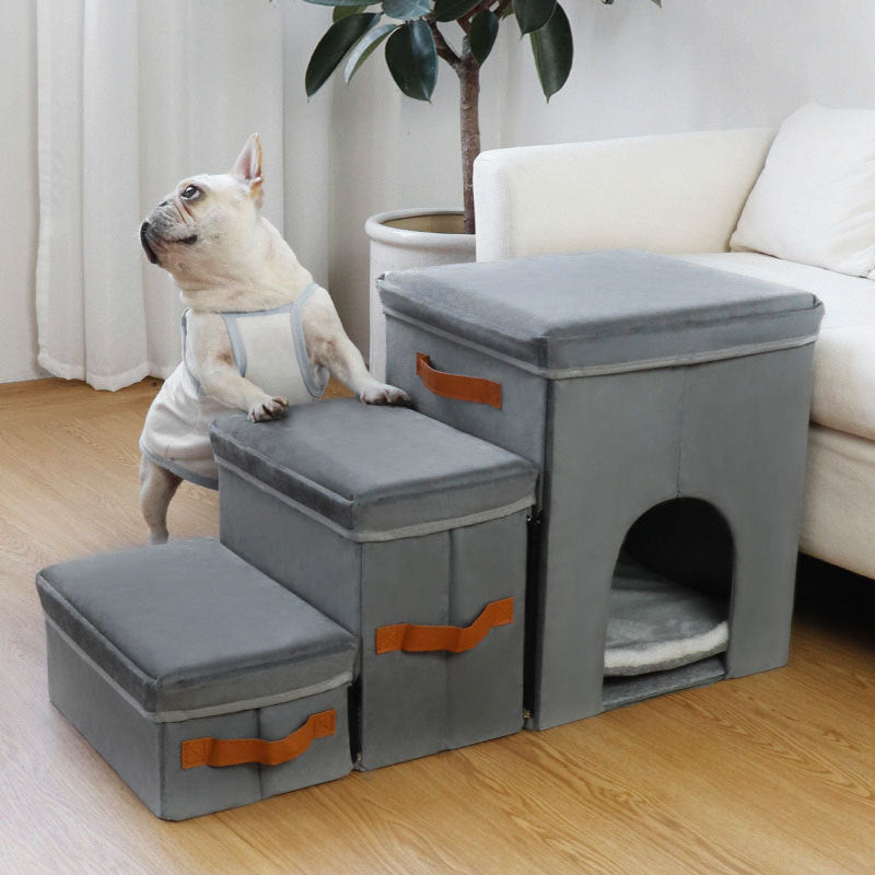 KFX-2609341 Foldable Gray Pet Storage Stairs for Dogs - 2 or 3 Step Design