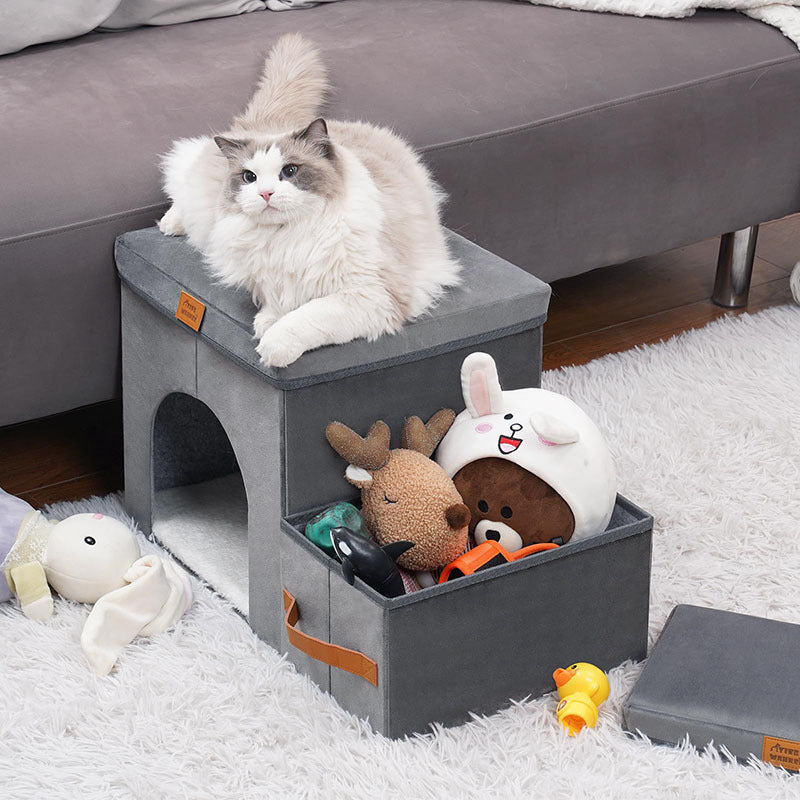 KFX-2609341 Foldable Gray Pet Storage Stairs for Dogs - 2 or 3 Step Design